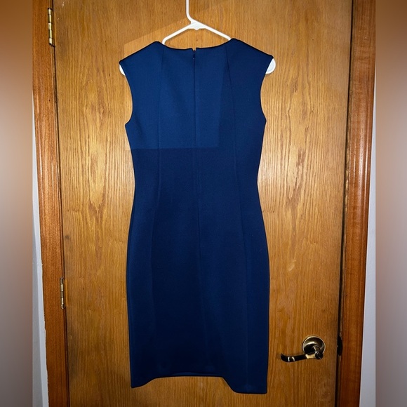 NWOT Calvin Klein Dress Blue Designer Gold Chain Metal New Royal Sleeveless Midi - Picture 4 of 6
